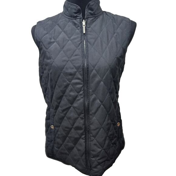 Chaps Black Quilted Reversible Vest Solid Red Snap Pockets Full Zip Medium - Picture 1 of 10